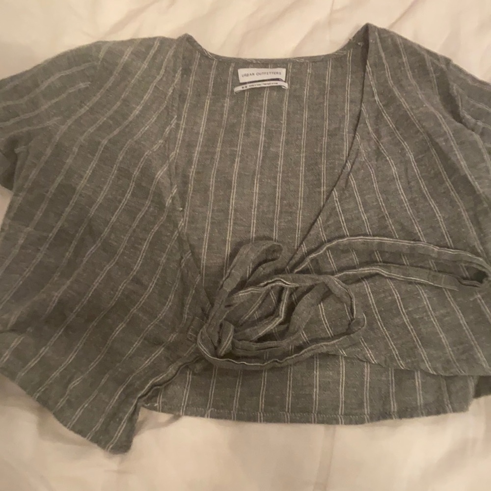 Urban outfitters green and white striped wrap top